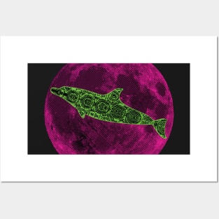 Bright Green Polynesian Pink Moon Dolphin Posters and Art